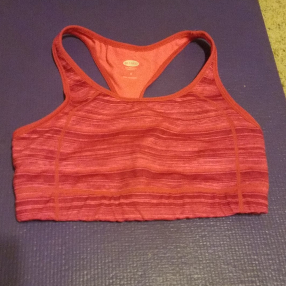 NWOT Pink and Orange Stripe Sports Bra M